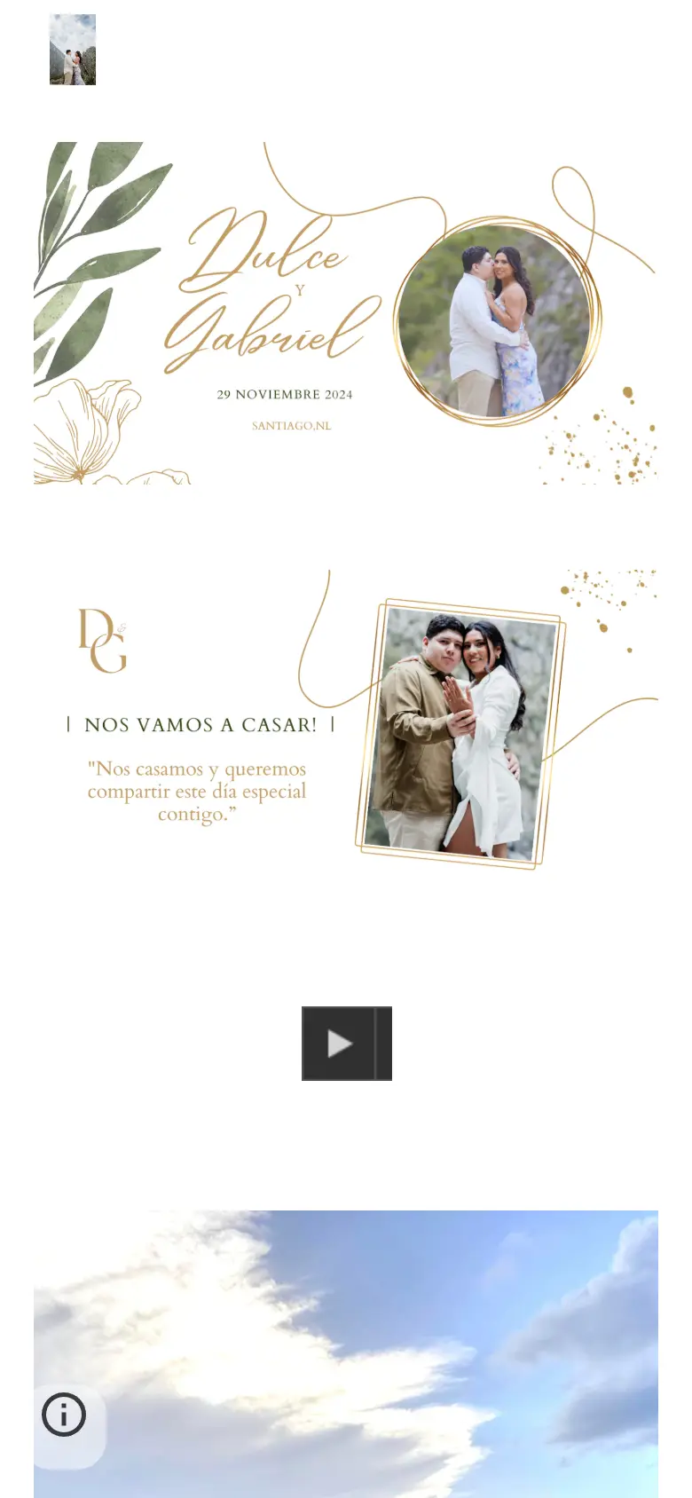 Vista móvil de la invitación digital para la boda de Dulce y Gabriel